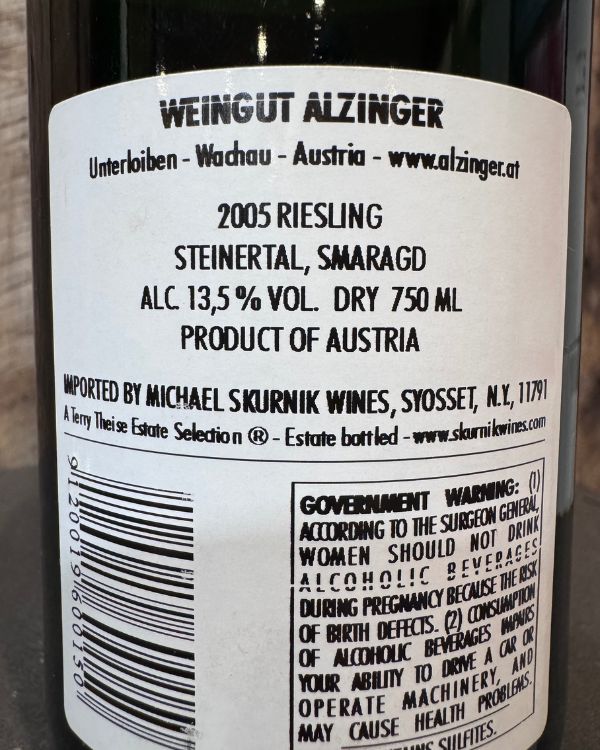 Alzinger Riesling Steinertal Smaragd 2005 - Image 2