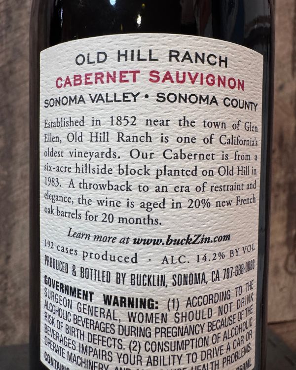 Bucklin Cabernet Sauvignon Old Hill Ranch Sonoma Valley 2019 - Image 2