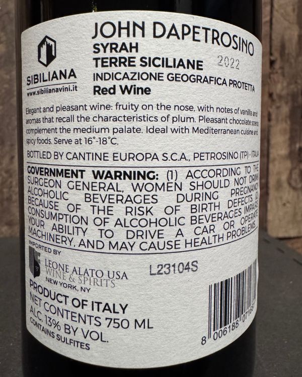 John Dapetrosino Syrah Terre Siciliane 2022 - Image 2