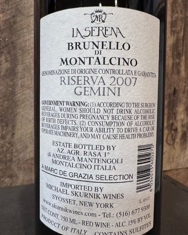 La Serena Brunello Di Montalcino Gemini Riserva 2007 - Image 2