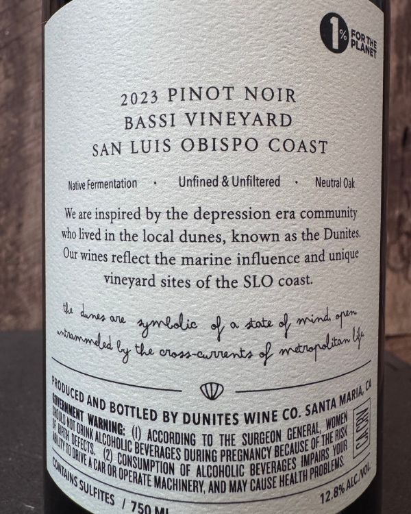 Dunites Pinot Noir Bassi SLO Coast 2023 - Image 2
